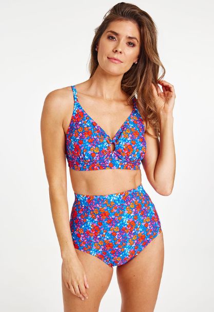 Ditsy Print Bikini Top with Cut Out Detail